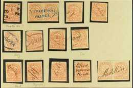 1868  1p Rose Red Type I (Scott 57b, SG 56) - Fifteen Used Examples Incl Two Pairs Wit Postmark Interest Such As Oval "P - Colombia