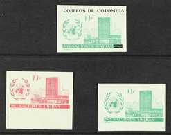 1960 IMPERF PROOFS  United Nations 10c Printed In Green Only, 10c Printed In Pink Only And 10c Green & Black With Differ - Colombie