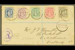 1894  (13th October) Envelope Registered To Victoria, Bearing Queen Makea Takau 1d Blue, 1½d, 2½d, 5d And 10d, Each Tied - Islas Cook