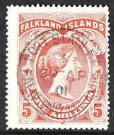 1898  5s Red, SG 42, Used With Complete Superb Upright Socked On The Nose "PORT STANLEY / 20 AP 01" Cds Cancel, Centred  - Falkland Islands