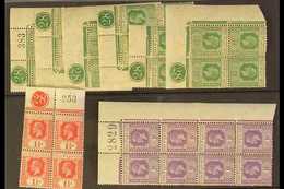 1922-27  Wmk Script CA Group Of Mint Blocks With Sheet Selvage, Plate Numbers & Sheet Numbers (8 Items = 36 Stamps) For  - Fidschi-Inseln (...-1970)