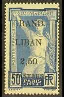 LEBANON  1924 2.50p On 50c Ultramarine "GRAND LIBAN" Surcharge On Olympic Games With THIN "G" IN "GRAND" VARIETY (Yvert  - Sonstige & Ohne Zuordnung