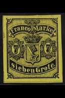 BREMEN  1860 7gr Black On Yellow (Michel 3, SG 4), Very Fine Mint, Four Large Margins, Very Fresh, A Lovely Stamp. For M - Altri & Non Classificati