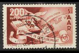 1950  200f Air Brown-lake Council Of Europe (Michel 298, SG 295), Superb Used With Fully Dated "Dillingen 10.8.51" Cds C - Andere & Zonder Classificatie