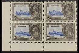 1935 SILVER JUBILEE VARIETY  2d Ultramarine & Grey Black Lower Left Corner Block Of 4 Bearing The "EXTRA FLAGSTAFF" Vari - Gibilterra