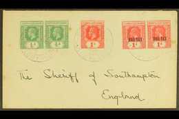 1918  (Sept) A Neat Envelope To The Sheriff Of Southampton, Bearing KGV ½d Pair And 1d, War Tax 1d Pair, Tied GPO Cds's. - Isole Gilbert Ed Ellice (...-1979)