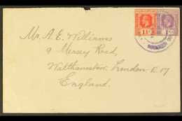 KURIA  Envelope To England Bearing KGV 1d And 1½d Tied By Double Ring Violet Cds, Date Indistinct, Opening Tears At Top. - Gilbert- Und Ellice-Inseln (...-1979)