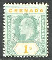 1904-06  1s Green And Orange With 'DAMAGED FRAME AND CROWN' SG 73a (as Yet Unlisted, This Is The Discovery Example), Ver - Grenada (...-1974)