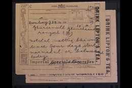 TELEGRAM FORMS  Two Different Forms, One With 1928, RAMGARH, JAIPUR C.d.s., Forms With Adverts Filling Reverse And Three - Altri & Non Classificati