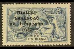 1922  10s Dull Grey-blue Seahorse Dollard Overprint With SHORT THIRD LINE Variety, Hibernian T14d (SG 21 Var), Fine Mint - Otros & Sin Clasificación