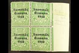 1922-23 SAORSTAT  ½d Green, Right Marginal Block Of Four, One Showing Accent Inserted By Hand, SG 52b, Fresh Mint. For M - Altri & Non Classificati