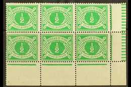 1925 POSTAGE DUE  ½d Emerald Green, SG D1, Fine Mint Lower Right Corner Block Of Six, Showing Pillared Margin, Four Are  - Other & Unclassified