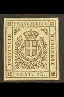 MODENA  1859 15c Brown Provisional Govt, Sass 13, Fine Mint Part Og With Light Corner Crease. Scarce Stamp. Cat €3750 (£ - Sin Clasificación