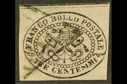 PAPAL STATES  1867 3c Black On Rosy Drab, Imperf, SG 32, Sassone 14, Used, Margins Cut Clear Of Oval Design, SG Cat.£300 - Non Classés
