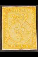 PARMA  1853 5c Yellow Orange, Sass 6, Fine Used With Clear To Large Margins And Light Red Cds Cancel. Cat Sass €1400 (£1 - Zonder Classificatie