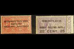 1917  AIRMAILS 25c Red With "TORINO-ROMA..." Ovpt & 25c On 40c Violet "NAPOLI-PALMERO..." Ovpt, Sassone 1/2, Mi 126/7, N - Sin Clasificación