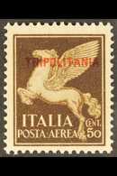 TRIPOLITANIA  1930 50c Brown Air Overprint Unissued Stamp, Sassone 8, Never Hinged Mint, Very Fresh. For More Images, Pl - Autres & Non Classés