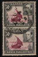 1938  50c Purple And Black, Variety "Dot Removed In Pair With Normal", SG 144eb, Vertical Used Pair. For More Images, Pl - Vide