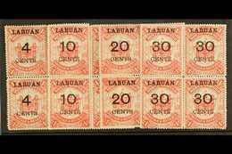 1895  4c, 10c, 20c And 30c On $1 Scarlet,  SG 75/78, Lovely Mint Blocks Of Four, Two In Each Nhm. (16 Stamps) For More I - Borneo Del Nord (...-1963)