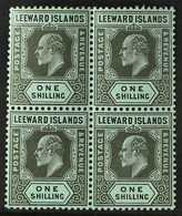 1907-11  1s Black And Green, SG 43, Fine Never Hinged Mint Block Of Four. For More Images, Please Visit Http://www.sanda - Leeward  Islands