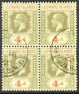 1912-22  4d Black And Red On Pale Yellow, SG 52, Block Of Four With Neat Part August 1922 St John's Cds's, From The Year - Leeward  Islands