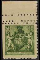 1921  7½rp Arms Perf 9½-10 COLOUR PROOF Printed In Green On Unwatermarked Paper (as Michel 49 A), Upper Marginal Example - Other & Unclassified