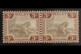 FEDERATED MALAY STATES  1904-22 3c Grey And Brown, SG 32, HORIZONTAL PAIR Very Fine NEVER HINGED MINT. For More Images,  - Other & Unclassified