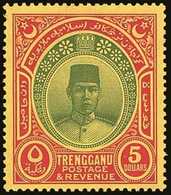 TRENGGANU  1938 $5 Green And Red On Yellow, Wmk Mult Script CA, SG 44, Very Fine Mint. Fresh & Attractive. For More Imag - Autres & Non Classés