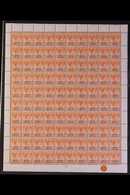 1945-48  2c Orange Die II Chalky Paper "BMA MALAYA" Overprint, SG 2, Never Hinged Mint COMPLETE SHEET OF 100 With Plate  - Malaya (British Military Administration)