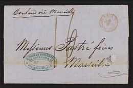 1857  (Oct) Entire Letter Overland To Marseilles, Showing Black Oval "PACKET LETTER MAURITIUS" And Red "Pays Etr.v.Suez  - Maurice (...-1967)