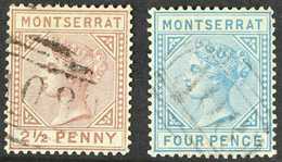 1880  2½d Red-brown And 4d Blue "CC", SG 4/5, Each With Neat "A08" Cancels. (2 Stamps) For More Images, Please Visit Htt - Montserrat