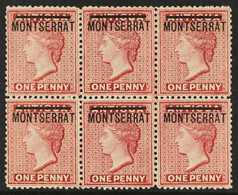 1884-85  1d Red, SG 8, Horizontal Block Of Six, Very Fine Mint With Five Being Never Hinged, A Scarce Classic Multiple.  - Montserrat