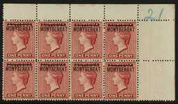 1884-85  1d Red, SG 8, Upper Right Corner Horizontal Block Of Eight, Superb Never Hinged Mint, A Very Scarce Classic Mul - Montserrat
