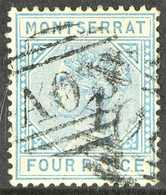 1884-85  4d Blue Watermark "CA", SG 11, Fine With "A08" Cancel. For More Images, Please Visit Http://www.sandafayre.com/ - Montserrat