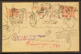 NETHERLANDS INDIES  1903 5c Postal Stationery Card Addressed To Amsterdam, Much Redirected And Showing About TWENTY FIVE - Autres & Non Classés