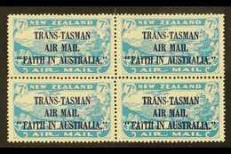 1934  7d Light Blue, "Trans-Tasman Air Mail" Ovpt In A BLOCK OF FOUR, SG 554, Mint, Hinged On Top Pair, Lower Pair Never - Other & Unclassified