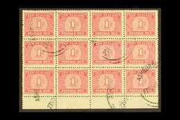 POSTAGE DUE  1949 (Multiple Wmk) 1d Carmine, SG D45, Lower Marginal BLOCK OF TWELVE (4 X 3), Fine Used With "ASHBURTON / - Otros & Sin Clasificación