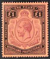 1913 - 21  £1 Purple And Black On Red, Wmk MCA, Geo V, SG 98, Very Fine, Well Centered Mint. For More Images, Please Vis - Nyasaland (1907-1953)