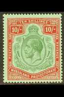 1913-21  10s Green And Deep Scarlet On Green, SG 96e, Very Fine Mint. For More Images, Please Visit Http://www.sandafayr - Nyasaland (1907-1953)