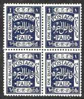 1920-1  1p Deep Indigo, 10mm Arabic Inscription, Perf.15x14, SG 35, Fine Mint Block Of 4, Small Gum Thin On One Stamp. R - Palestina
