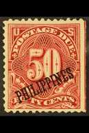 POSTAGE DUE  1899 US Administration "Philippines" Opt'd 50c Lake Postage Due, SG D274, Sc J5, Fine Mint With Right Strai - Philippinen