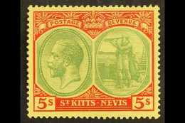 1929  5s Green And Red/yellow, SG 47c, Very Fine Mint. For More Images, Please Visit Http://www.sandafayre.com/itemdetai - St.Kitts E Nevis ( 1983-...)