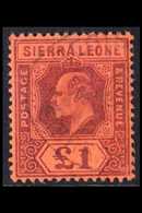 1903  £1 Purple On Red, Wmk CA, Ed VII, SG 85, Superb Used. For More Images, Please Visit Http://www.sandafayre.com/item - Sierra Leona (...-1960)