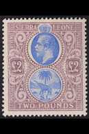 1912 - 21  £2 Blue And Dull Purple, Geo V, Elephant And Palm, Wmk MCA, SG 129, Mint. Superb Fresh Appearance, Small Area - Sierra Leona (...-1960)