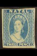 NATAL  1862 3d Blue IMPERF PROOF On Watermark Small Star Paper (see Note After SG 15), Fine Mint, Four Margins, Scarce.  - Non Classés