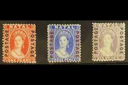 NATAL  1870-73 1d Bright Red, 3d Bright Blue, And 6d Mauve With "POSTAGE / POSTAGE" Vertical Overprints, SG 60/62, Mint  - Non Classés