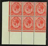 1913-24  1d Rose-red, Plate 1b Lower Left Corner Block Of 6 (no Control Number), Reversed Perf, SG 3, Very Fine Mint, Hi - Zonder Classificatie