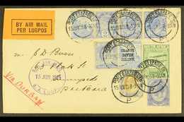 1925  (15 June) Port Elizabeth To Pretoria Attractive Flown Cover ("Via Durban") Bearing 9d Air (SG 29) Plus 2½d Stamps  - Unclassified