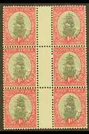 1933-48  1d Grey & Carmine, Perf.13½x14 Gutter Block Of 6, Watermark Upright, SG 56d, Never Hinged Mint. For More Images - Unclassified