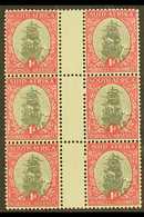 1933-48  1d Grey & Carmine, Perf.13½x14 Gutter Block Of 6, Watermark Upright, SG 56d, Never Hinged Mint. For More Images - Zonder Classificatie